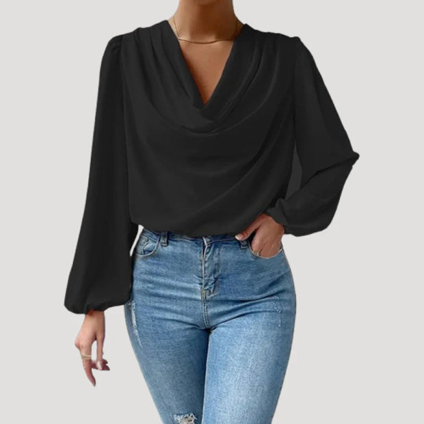 Julia™ | Lätt och Luftig Chiffonblus med Elegant V-ringning